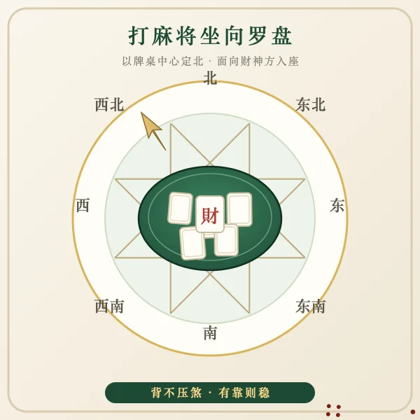打麻将面向财神方位入座罗盘示意图