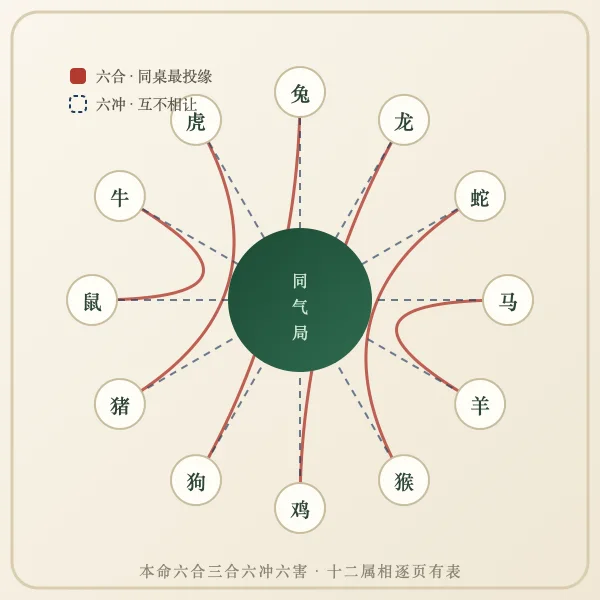 十二生肖六合六冲麻将搭子关系环