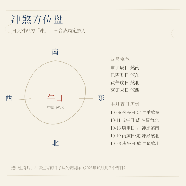 日支冲煞方位盘：三合局定煞方