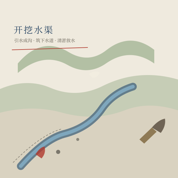 开渠放水农事场景插画