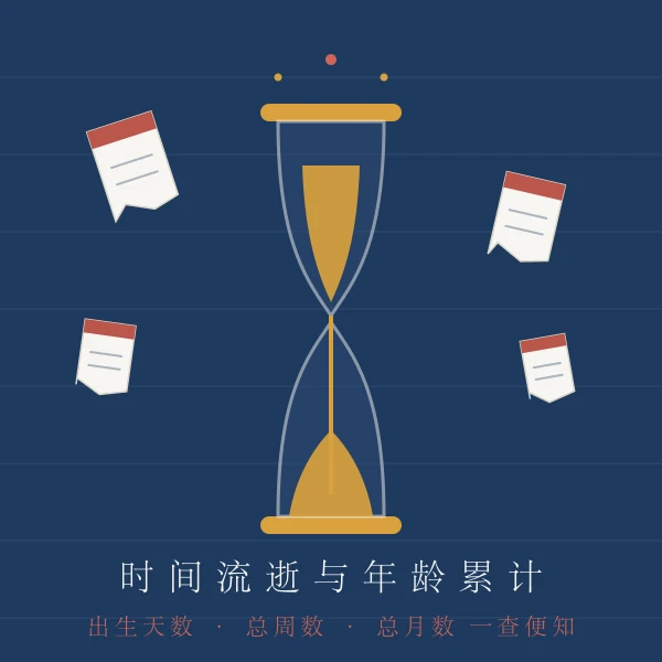 年龄计算器沙漏与日历撕页主题图