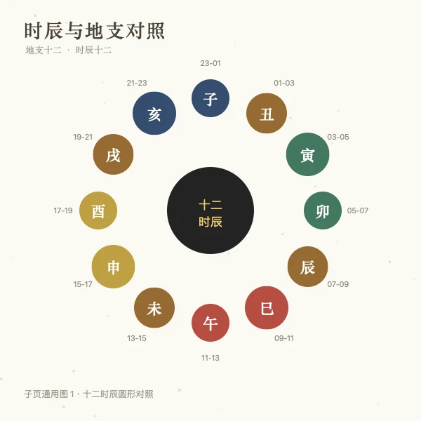 十二时辰时段与地支五行对照图