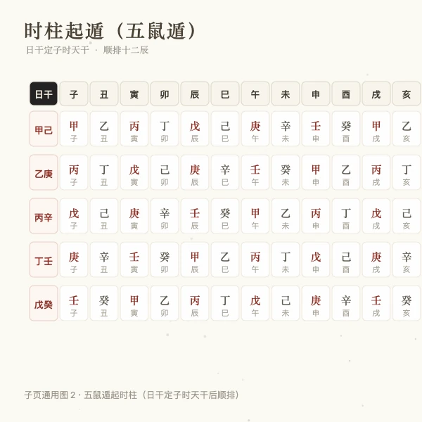 时柱由日干起五鼠遁示意